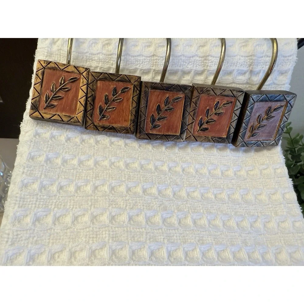 Vintage Rustic Resin Olive Branch‎ Bronze Earth Tones Shower Curtain Hooks 12pk